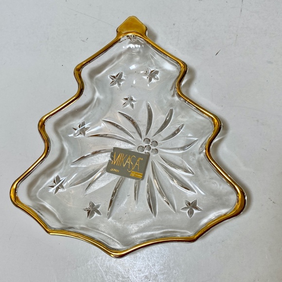 NEW Mikasa Crystal Gold-Trimmed Christmas Tree Candy Trinket Rare Poinsettia - Picture 4 of 6